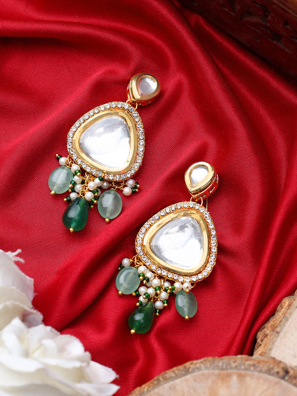 Polki Drop Earrings-Green