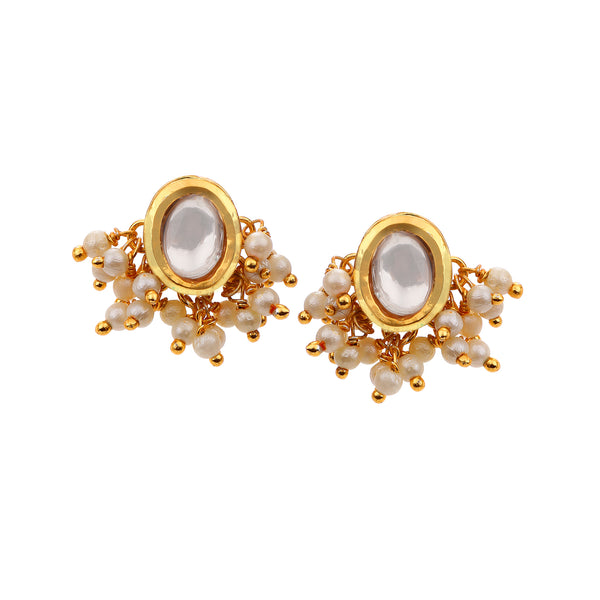 Oval Kundan Pearl Earrings