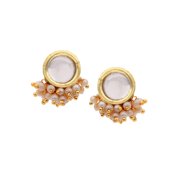 Round Kundan Pearl Earrings