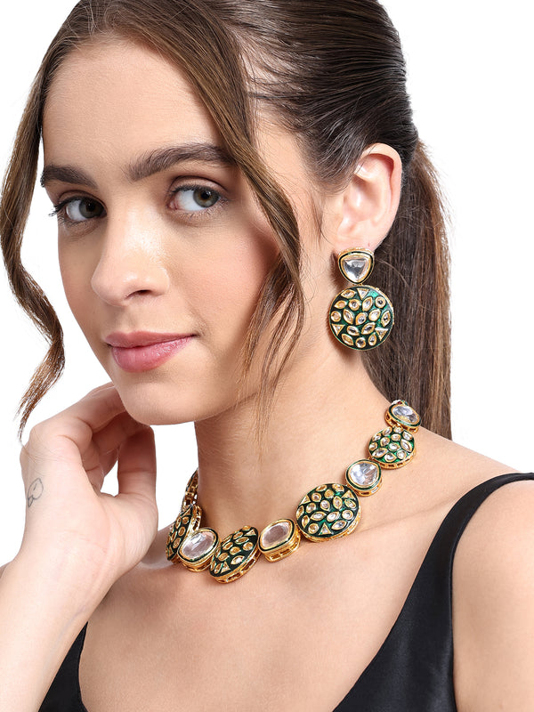 Green Jadau Polki Necklace Set