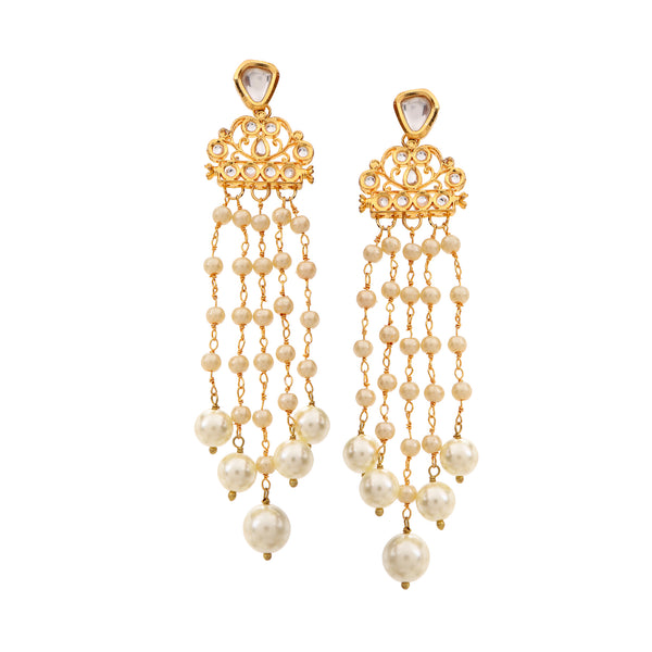 Kundan and Pearl Cascade Earrings