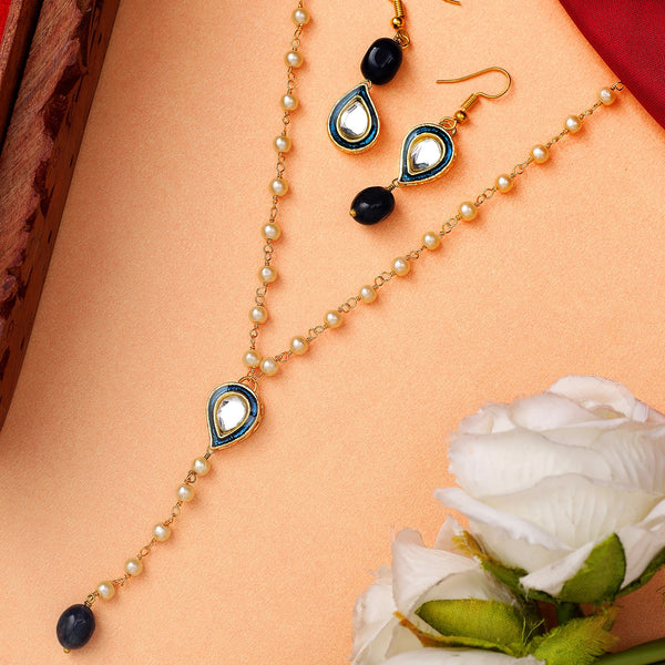 Blue Enamel Kundan Pearl Chain Set