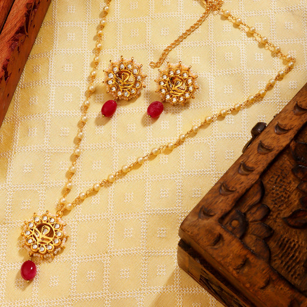 Red Blossom Pearl chain Necklace set