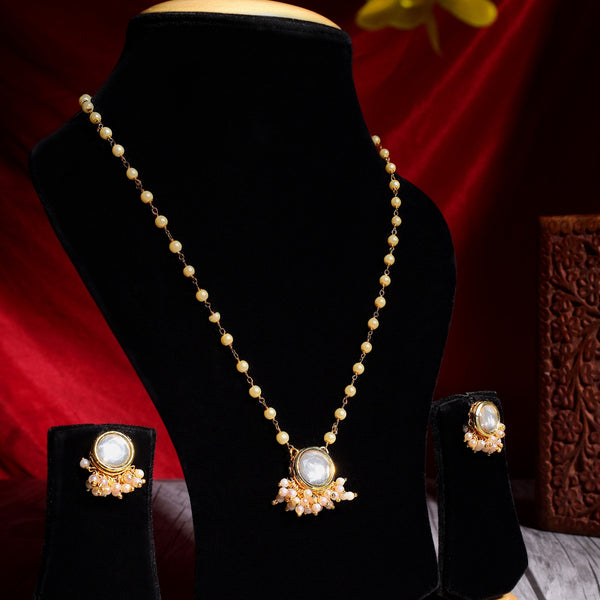 Round Kundan Pearl Chain Necklace Set