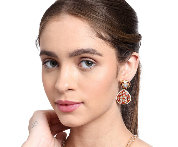 Red Jadau Kundan Earrings