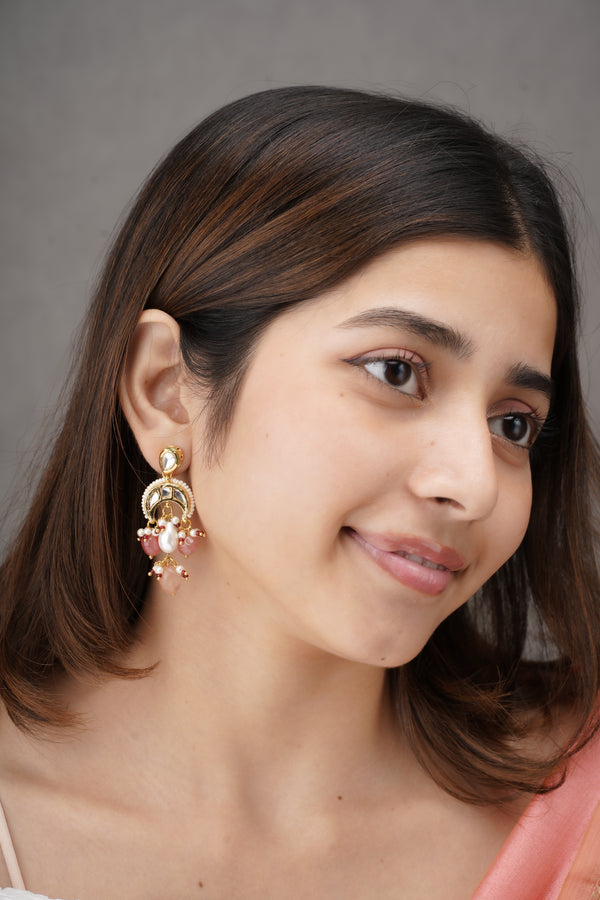 Chand Drop Earrings - Peach