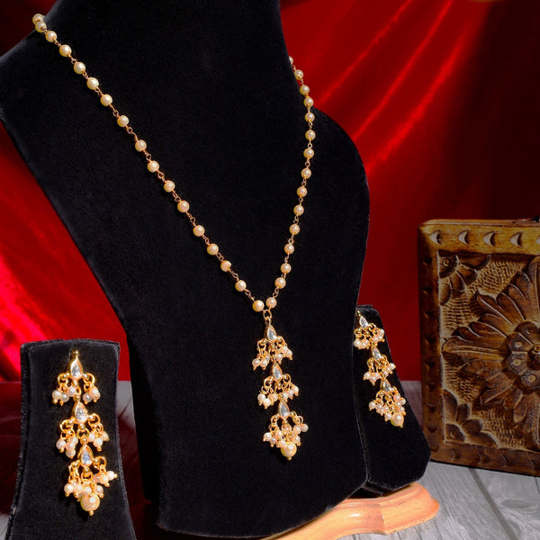 Kundan Drops Pearl Chain Necklace Set